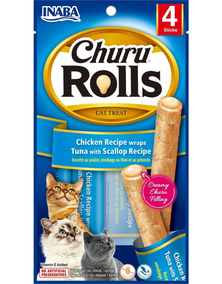 Picture of Inaba Churu Chicken Rolls Tuna With Scallop 4X10G