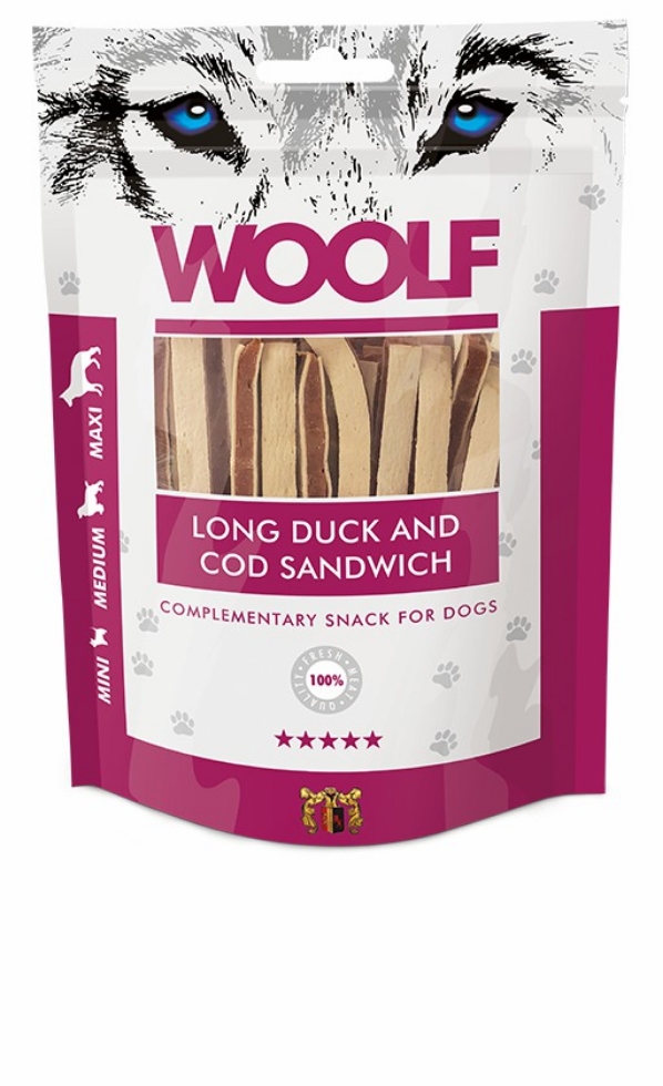 Picture of Woolf Long Duck and Cod Sandwich for Dogs 100g