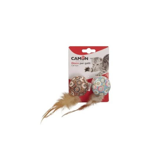 Picture of Camon Cat Toy - Balls 2Pcs With Floral Pattern And Feathers